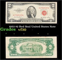 1953 $2 Red Seal United States Note Grades vf++