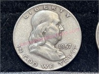 1957 D Franklin half dollar (90% silver)