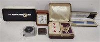 (BD) Assorted lot including pens, playing cards,