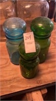 Vintage Green and Blue Glass Jars, Made in