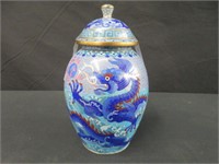 BLUE ORIENTAL CLOISONNE LIDDED VASE