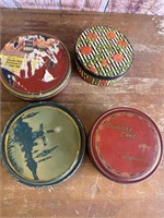 4 Vintage Round Advertising Tins w/ Lids