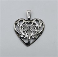 Sterling Silver Irish Shamrock Heart Pendant