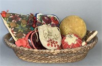 Fine sewing basket with collection of pin