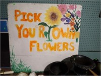 PICK YOUR OWN FLOWERS WOOD SIGN 34" SQ