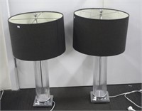 Pair of glass column table lamps