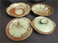 4 pcs of green and brown Frankoma dishware