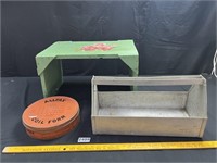 Aluminum Tool Box, Tin, Wood Stool