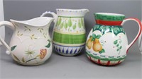 (3) Ceramic Pitchers Fruit & Floral