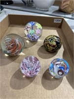5 art glass paper weights