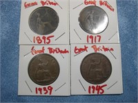 4 Vintage Great Britain One Pennies
