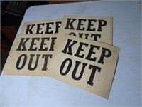 Lot of 4 Vintage Cardboard "Keep Out" Signs