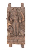 South Indian "Saraswati" Carved Wood Panel, 18th C