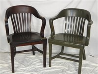 2 Vintage Oak Curved Back Wood Arm Side Chair