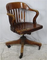 Antique Oak Wood Swivel Arm Desk Chair