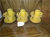 Yellow Pigeon Forge Pottery Cups and Saucers