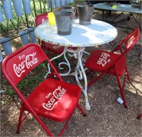Coca Cola Table 34"w and 3 Chairs with 3 pails