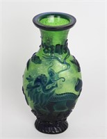 Chinese Peking Glass Green and Blue Vase
