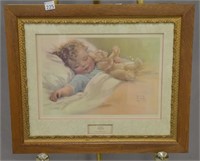 Old Style Print of Baby and Teddy Bear