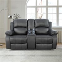 Black Leather Reclining Loveseat  Double Recliner