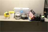 (2) Helmets, (2) Minnow Buckets,(5) Camping Chairs