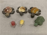 6 Miniature Carved Marble Turtles