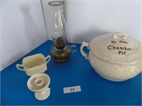 Chamber Pot, Coal oil fingr lamp