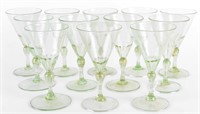 Set of Twelve Murano Green Dessert Wine Glasses