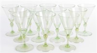 Set of Twelve Murano Green Wine Glasses