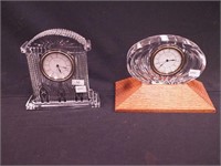 Two Waterford crystal clocks, 6 1/2" and oval on