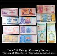 Lot of 24 Foreign Currency Notes - Variety of Coun