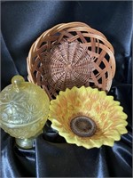 VTG Avon Yellow Glass Lidded Jar, Sunflower & More