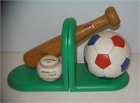 Pair of baseball and soccer themed book ends
