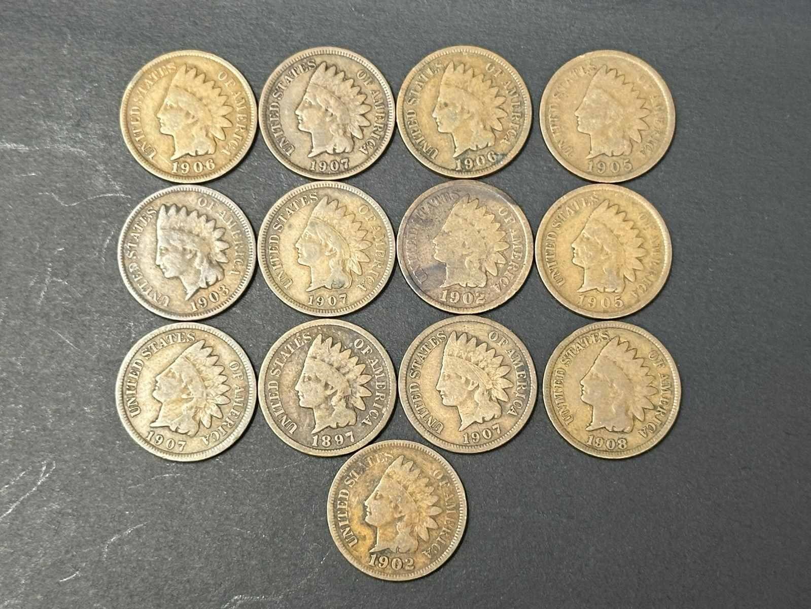 Thirteen Indian Head Pennies