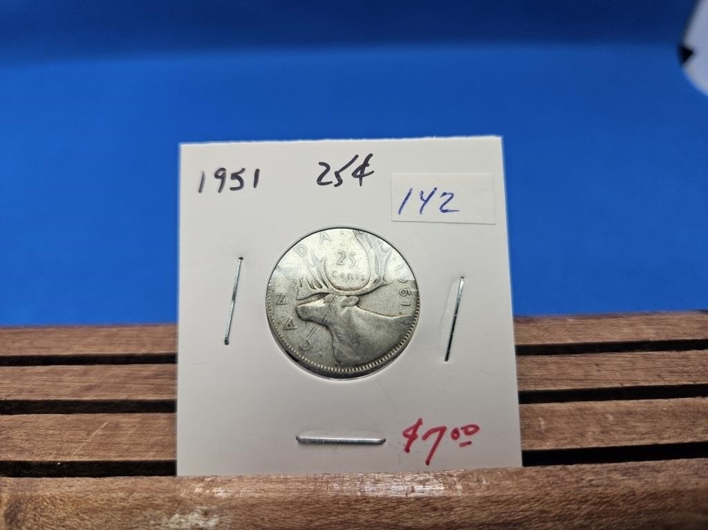1-1951 SILVER 25 CENT COIN