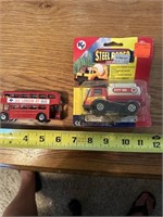 toy metal bus & plastic toy oil tanker