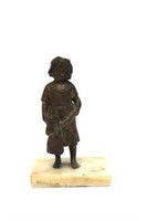 Girl with Doll, Bronze Sculpture on Onyx Base