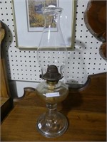 CLEAR PRESSED GLASS PEDESTAL OIL LAMP