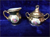 Goldtone Porcelain Cream and Sugar with Courting