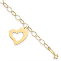 14k -Yellow Gold Dangle Heart Bracelet