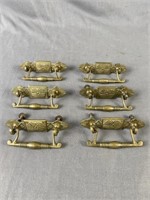 6 Antique Brass Drawer / Cabinet Handles
