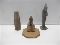 Three Wood Home Statue Art Tallest 11.5"