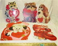 5 Vintage Valentine Animal Die Cut Decorations