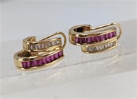 14k Yellow Gold Diamond and Ruby Earrings