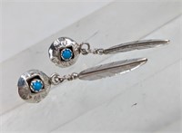 Navajo Sterling Silver Turquoise Feathers Dangle