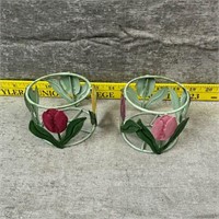 2 Metal Tulip Design Candle Holders
