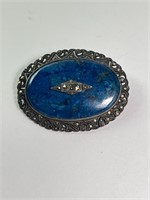 Large Vintage Lapis/Marcasite Pin/Brooch 10 Grams