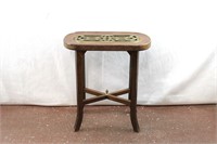 Vintage Wood & Brass Trivet Fireside Side Table