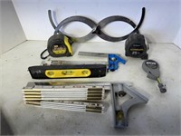 Tape Measures, Calipers, Squares, Level, Tape