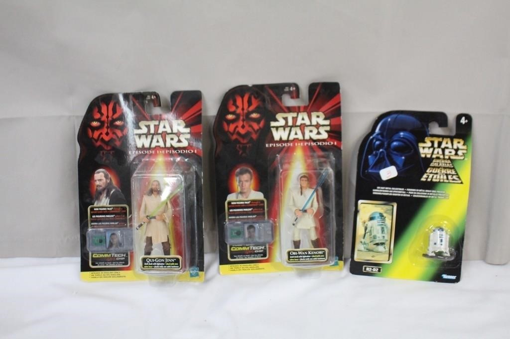Three star wars figure in package, Obi-Wan Kenobi,